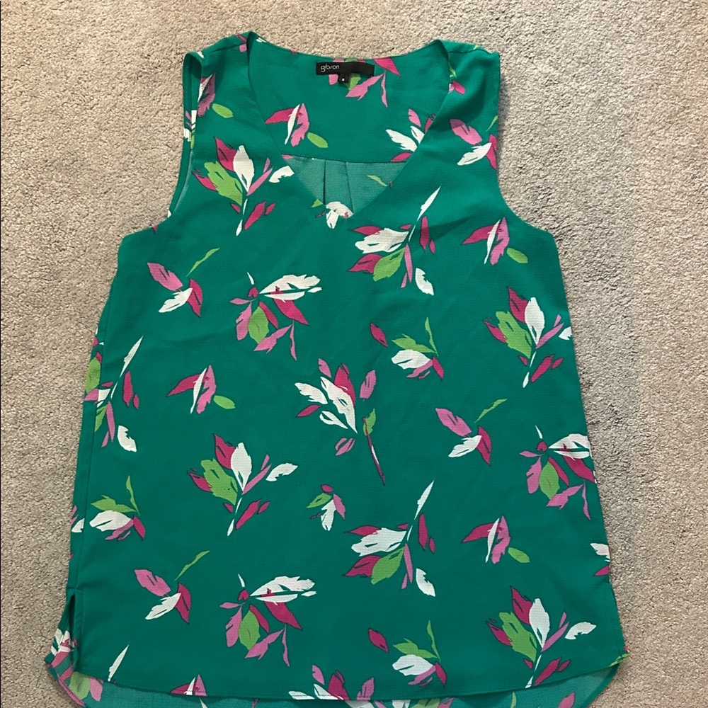 Gibson Green and Pink Floral Blouse